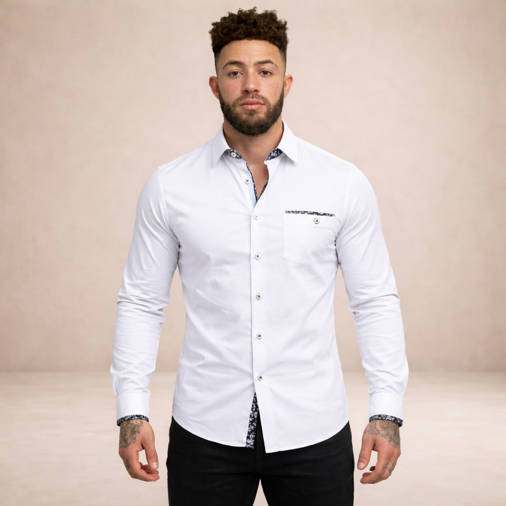Men’s Slim Fit Button-Down Shirt with Contrast Trim
