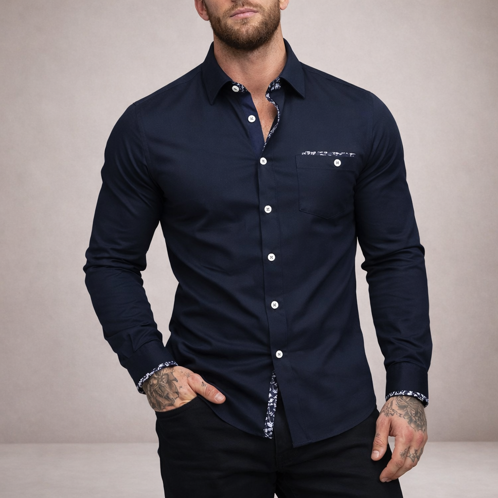 Men’s Slim Fit Button-Down Shirt with Contrast Trim