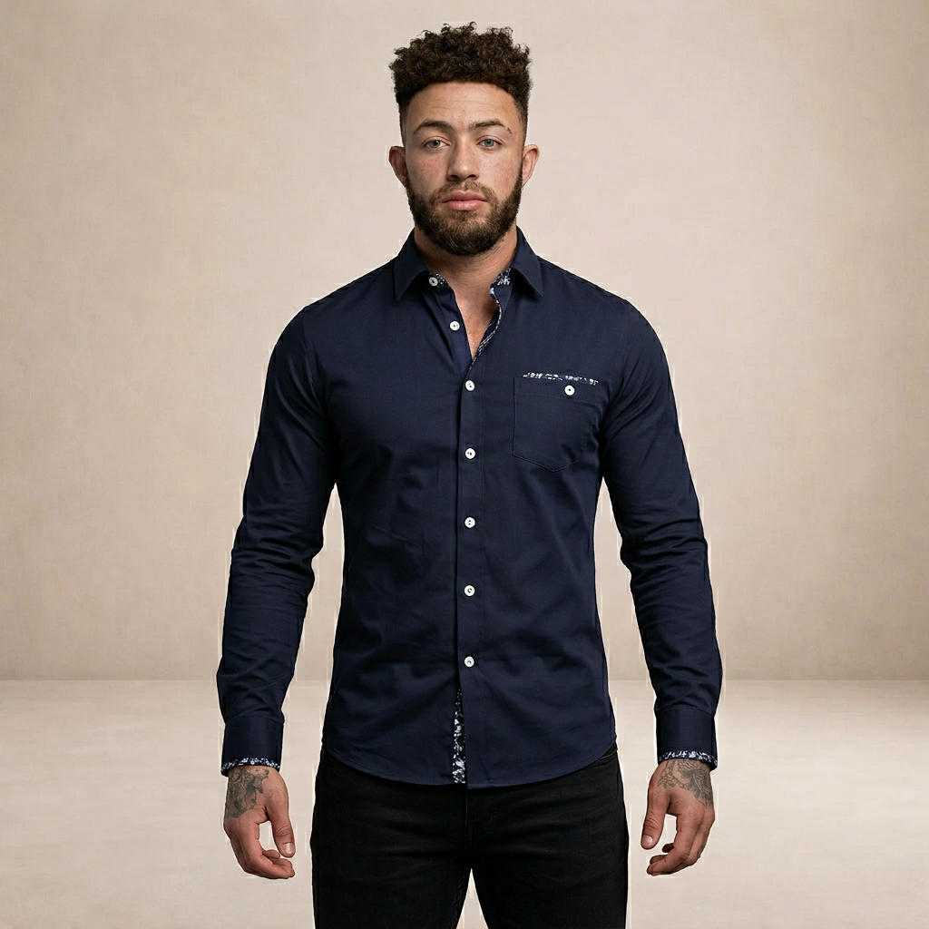 Men’s Slim Fit Button-Down Shirt with Contrast Trim