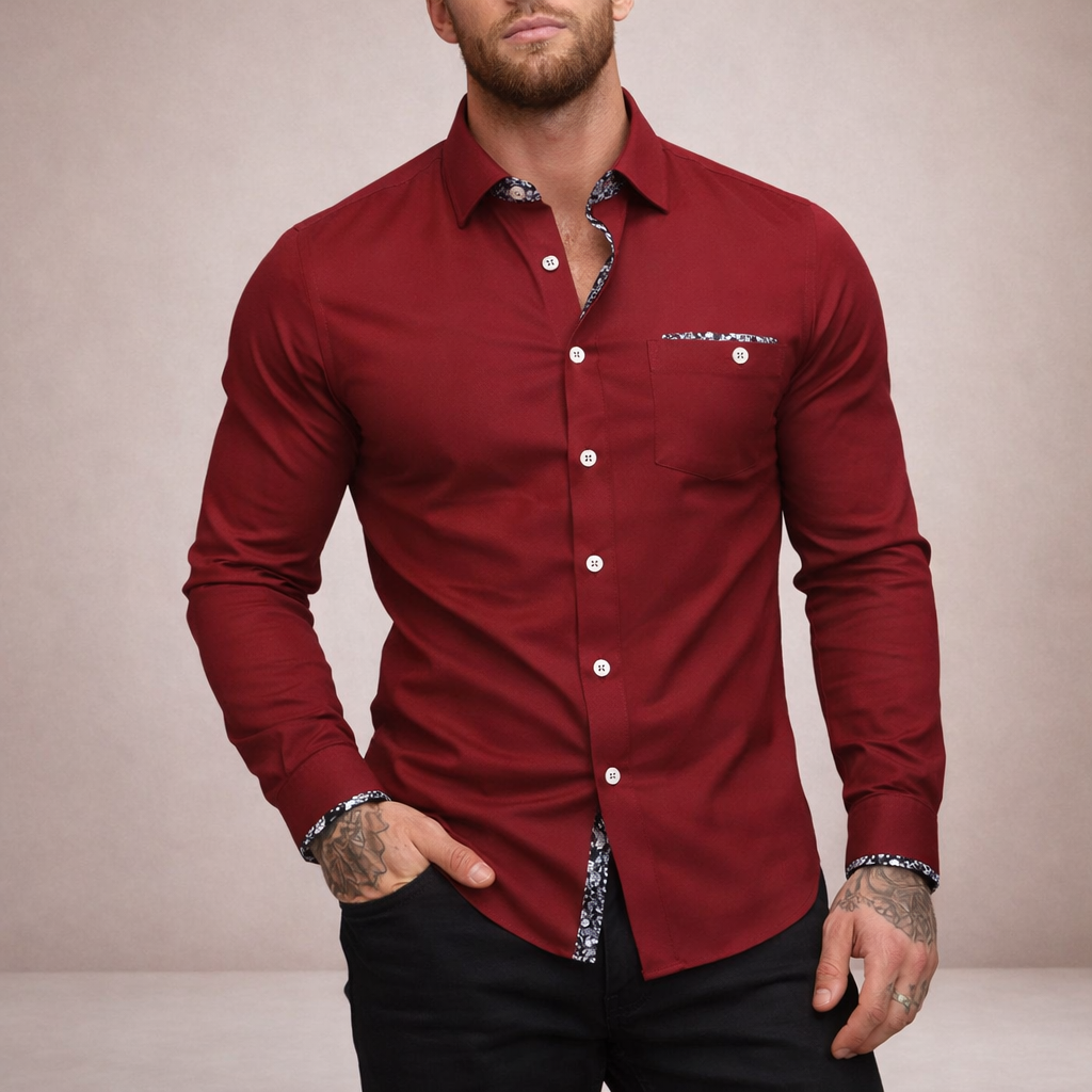 Men’s Slim Fit Button-Down Shirt with Contrast Trim