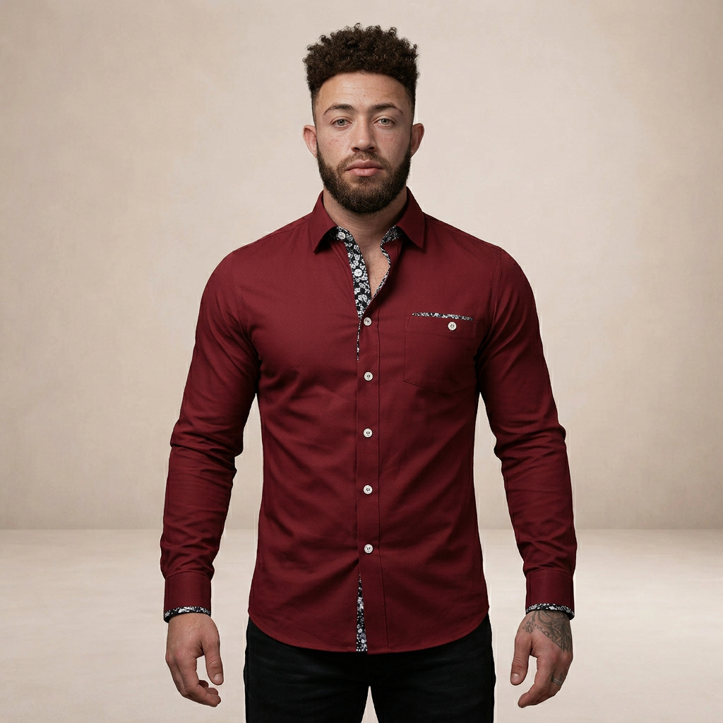 Men’s Slim Fit Button-Down Shirt with Contrast Trim