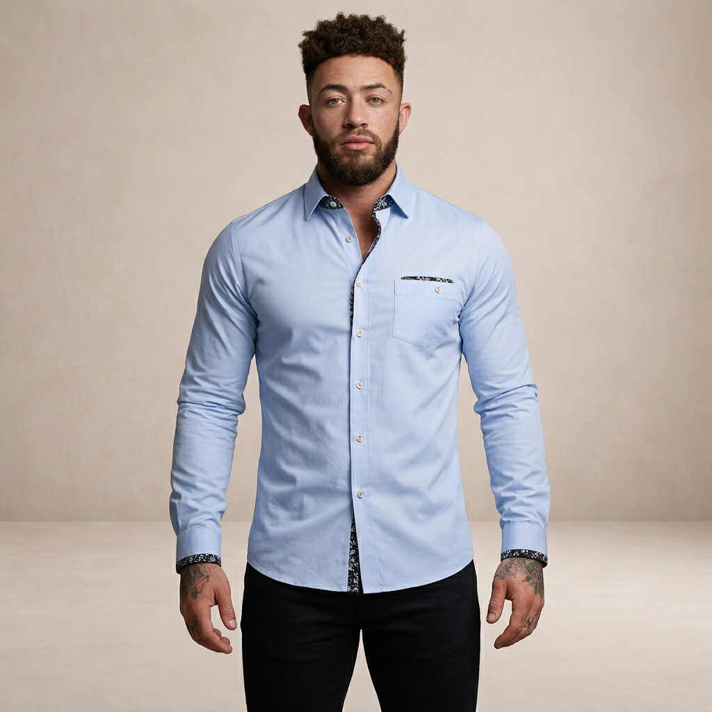 Men’s Slim Fit Button-Down Shirt with Contrast Trim
