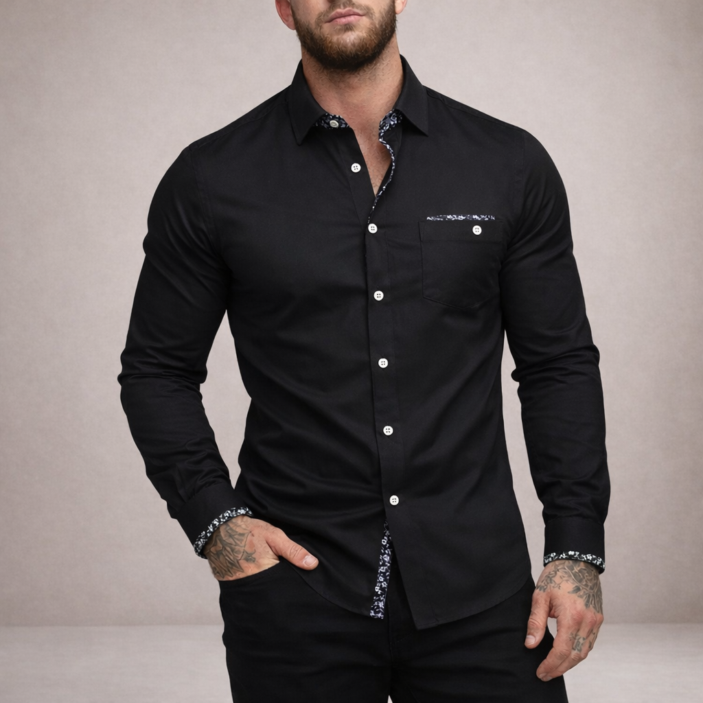 Men’s Slim Fit Button-Down Shirt with Contrast Trim