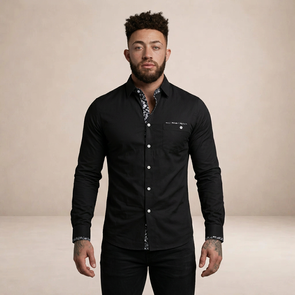 Men’s Slim Fit Button-Down Shirt with Contrast Trim