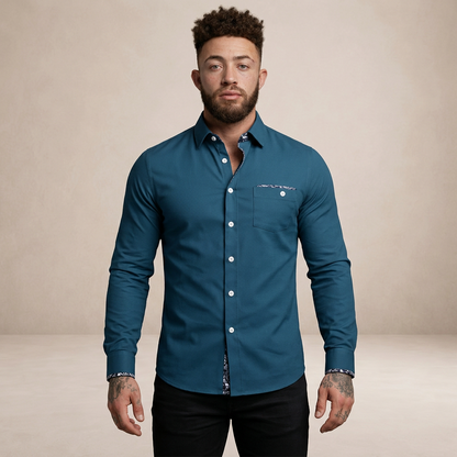 Men’s Slim Fit Button-Down Shirt with Contrast Trim