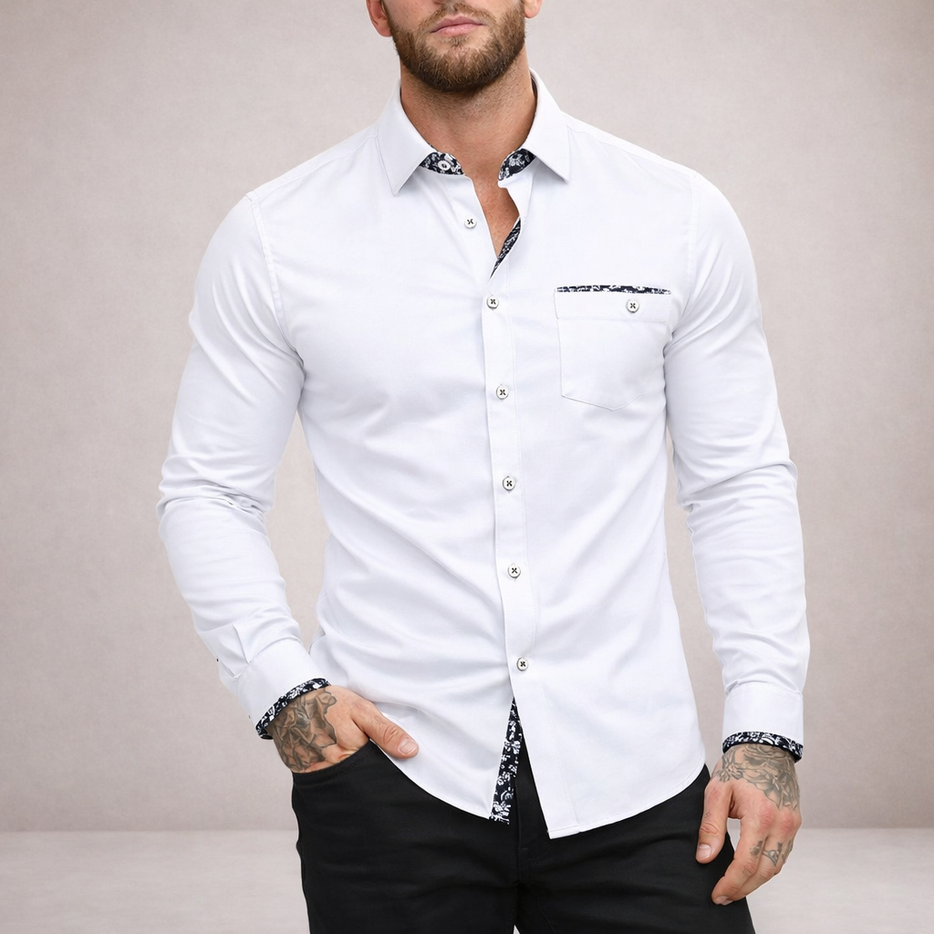 Men’s Slim Fit Button-Down Shirt with Contrast Trim