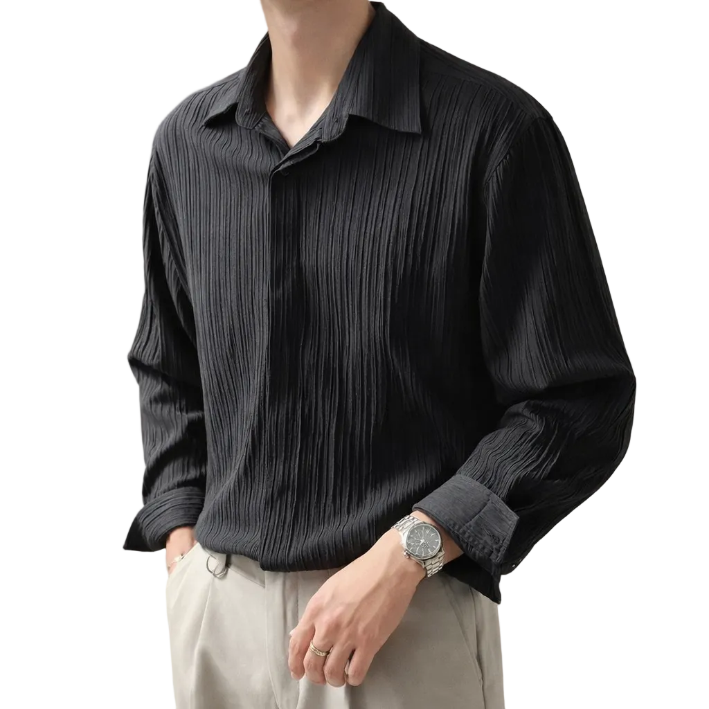Men’s Textured Long Sleeve Shirt with Relaxed Fit