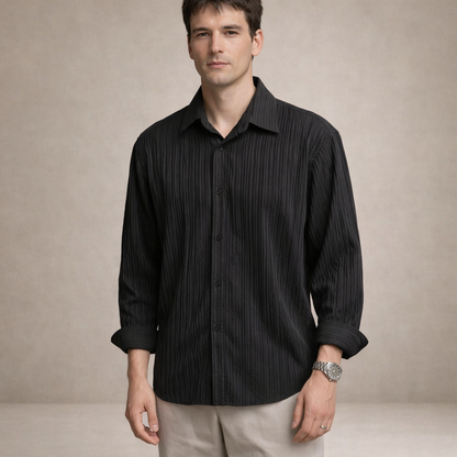 Men’s Textured Long Sleeve Shirt with Relaxed Fit