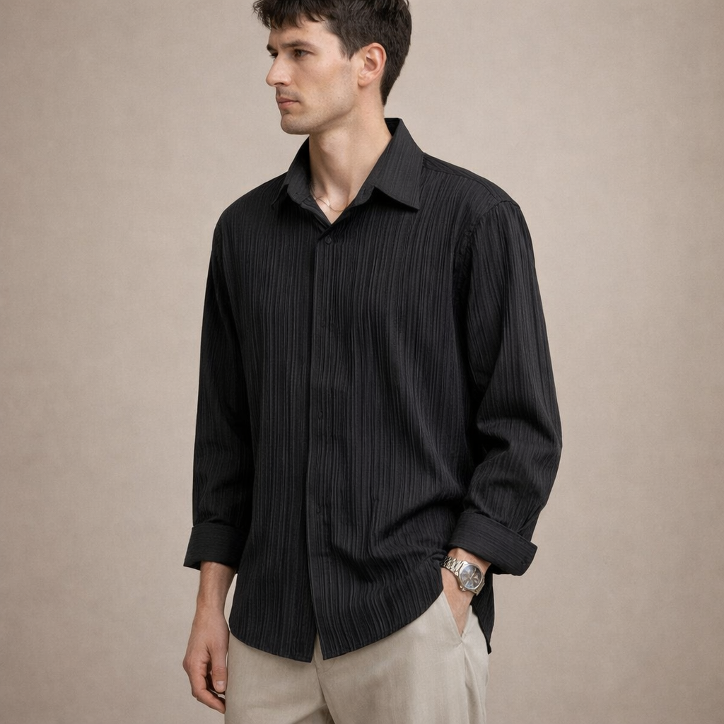 Men’s Textured Long Sleeve Shirt with Relaxed Fit