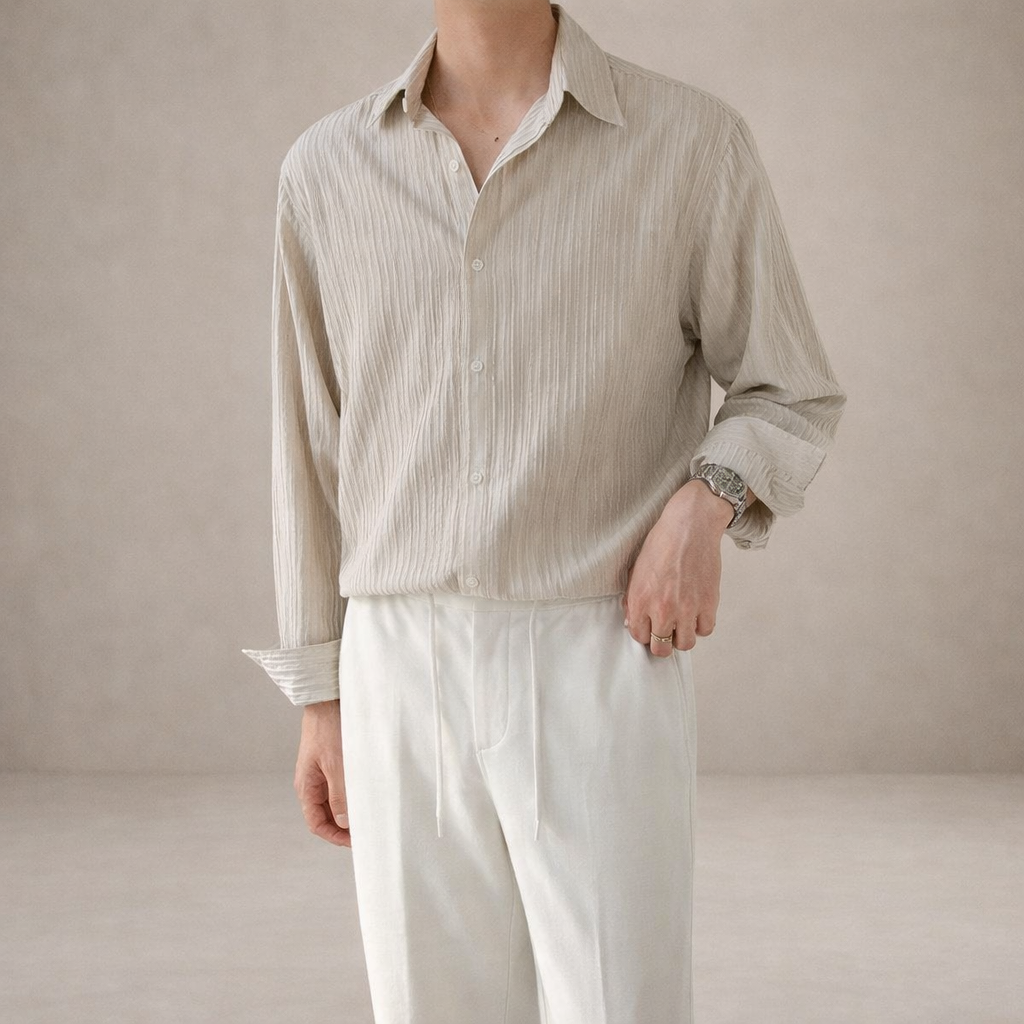 Men’s Textured Long Sleeve Shirt with Relaxed Fit