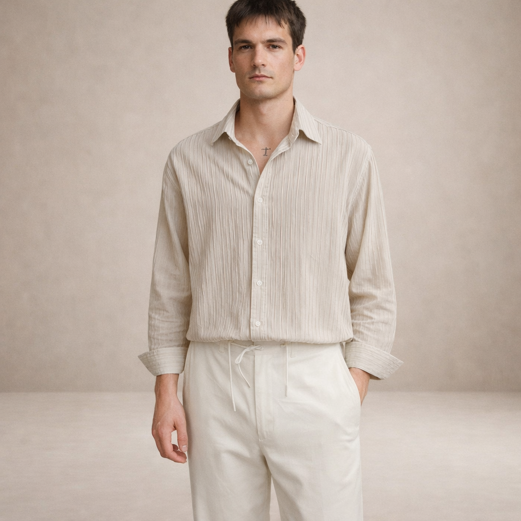 Men’s Textured Long Sleeve Shirt with Relaxed Fit
