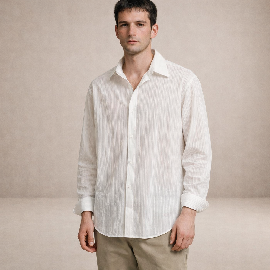 Men’s Textured Long Sleeve Shirt with Relaxed Fit