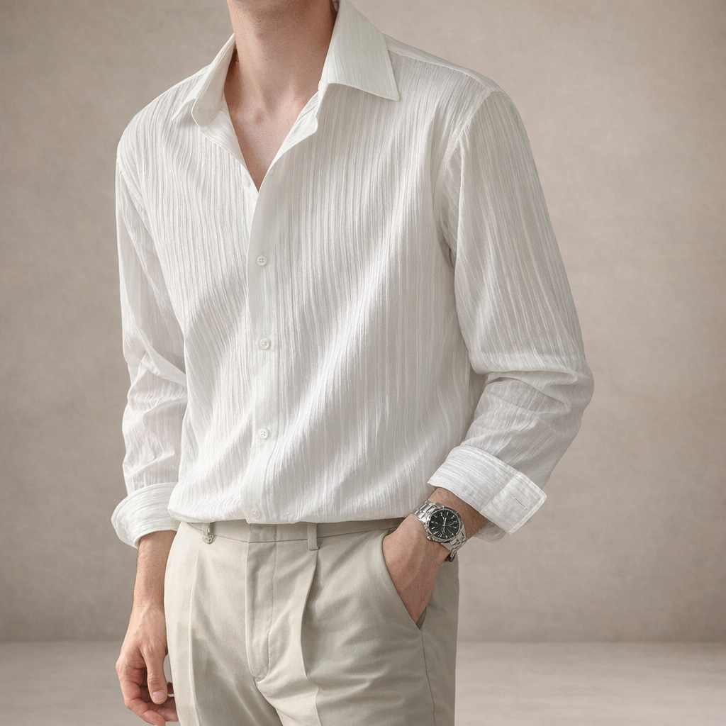 Men’s Textured Long Sleeve Shirt with Relaxed Fit