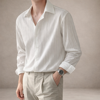 Men’s Textured Long Sleeve Shirt with Relaxed Fit