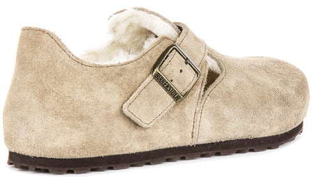 Birkenstock London Clogs | Taupe shearling-lined suede for Men and Women - Narrow Fit